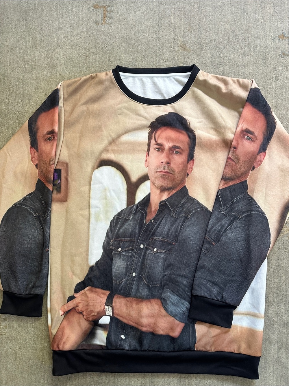 Beige Photo-Print Crewneck Sweatshirt